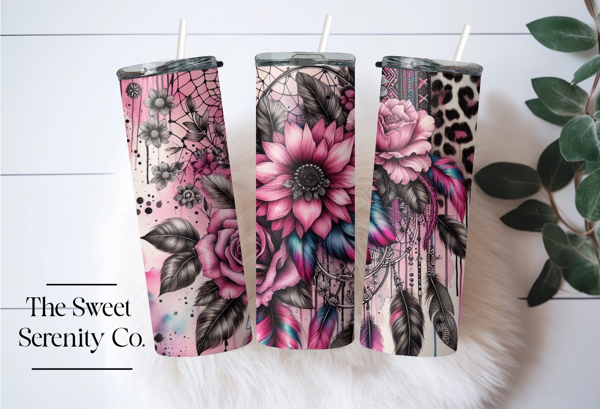 Pink Dream Catcher & Feather Tumbler
