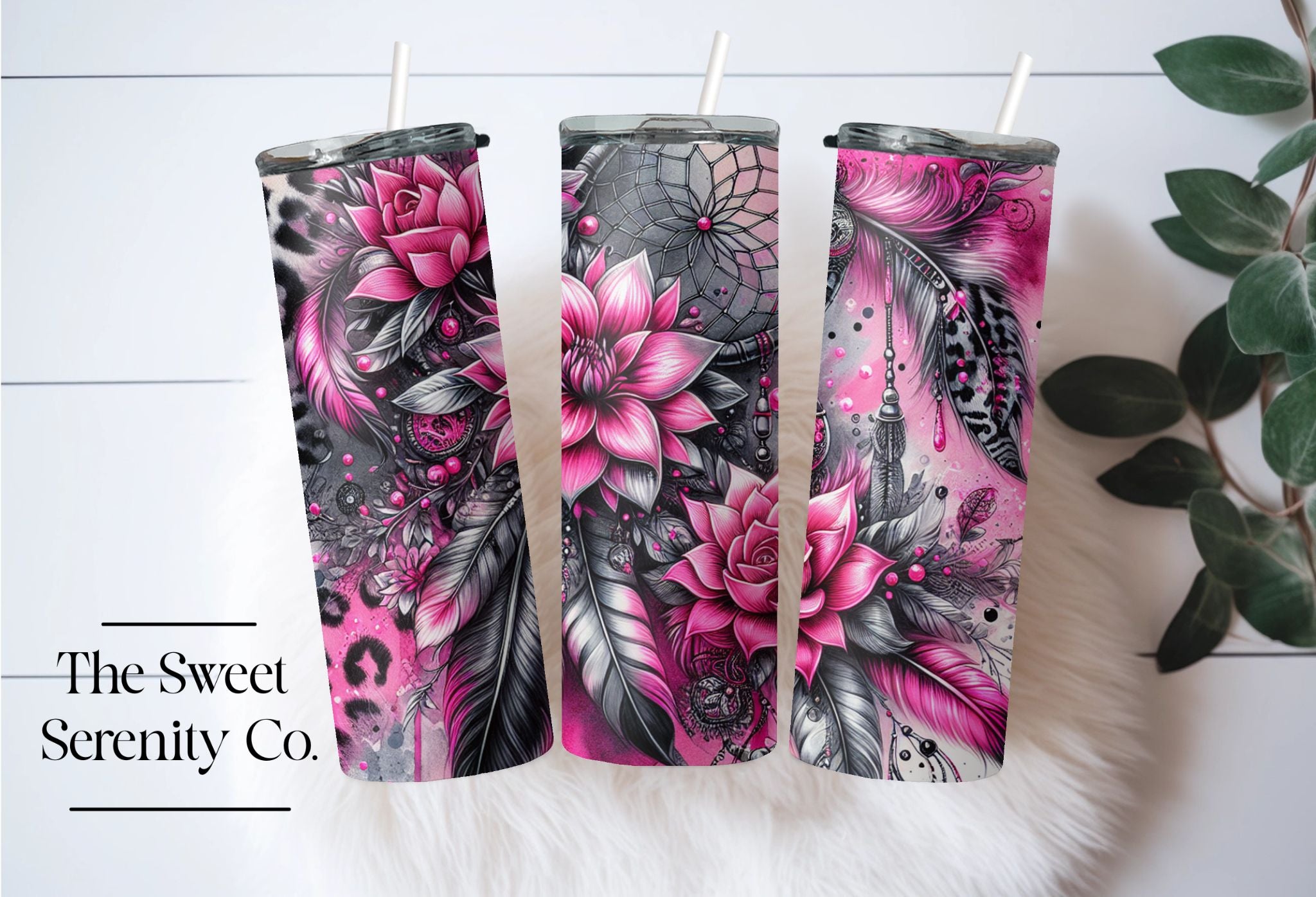 Pink & Black flower Tumbler
