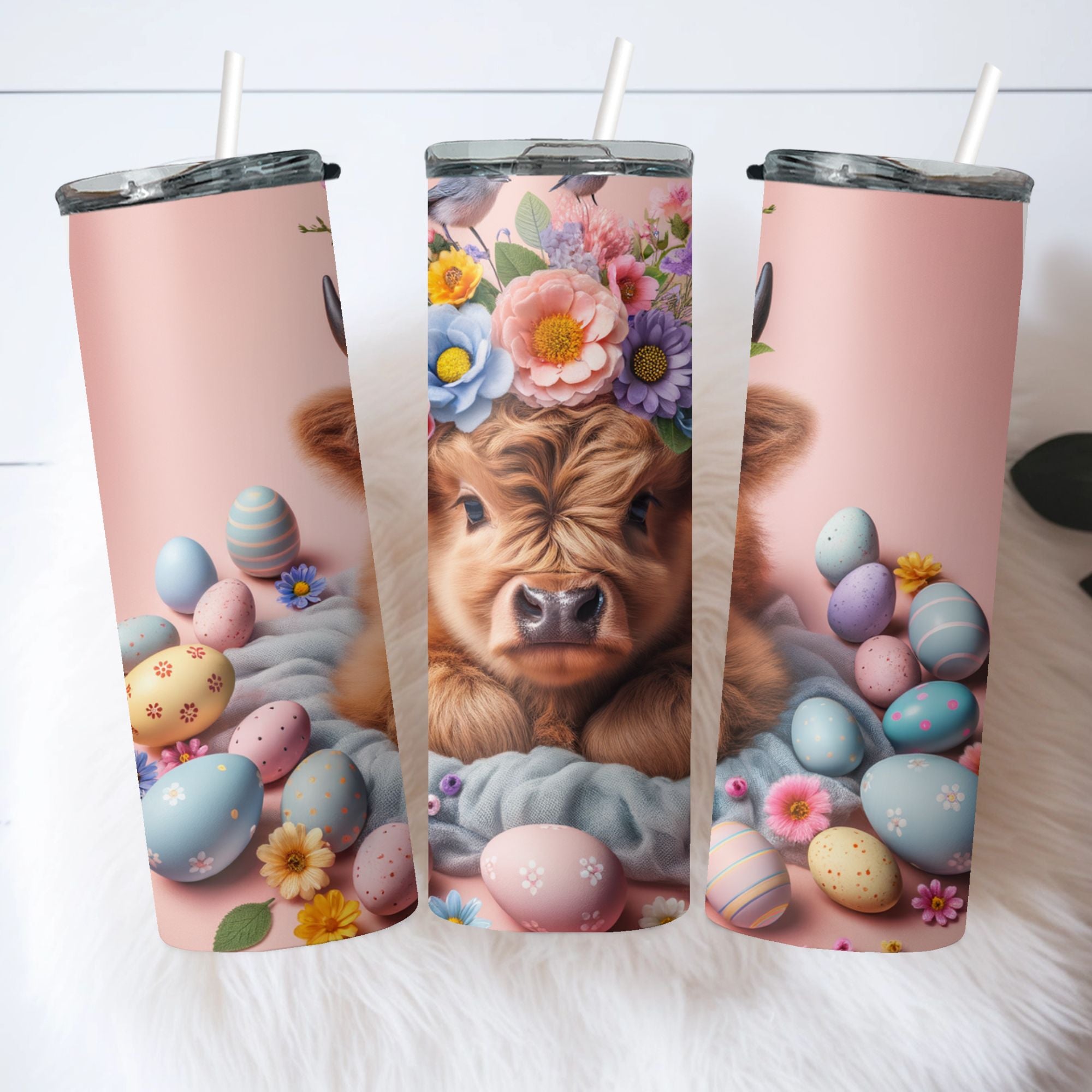 Highland Cow Easter 20oz Tumbler – The Perfect Spring Sip!