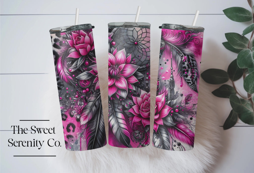 Pink & Black flower Tumbler