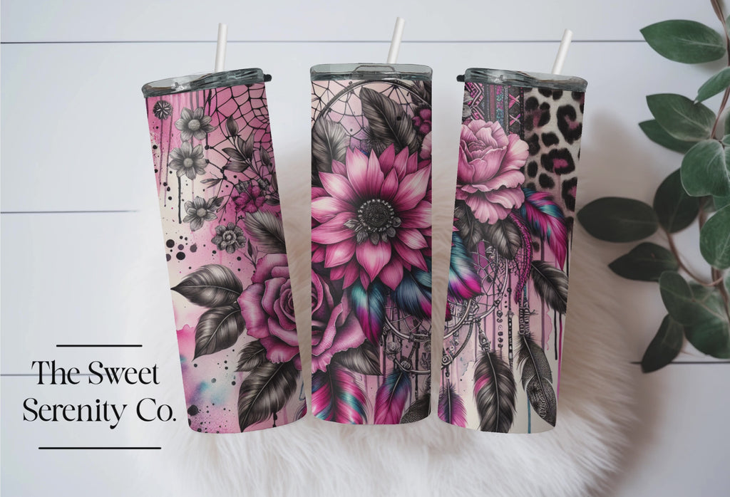Pink Dream Catcher & Feather Tumbler